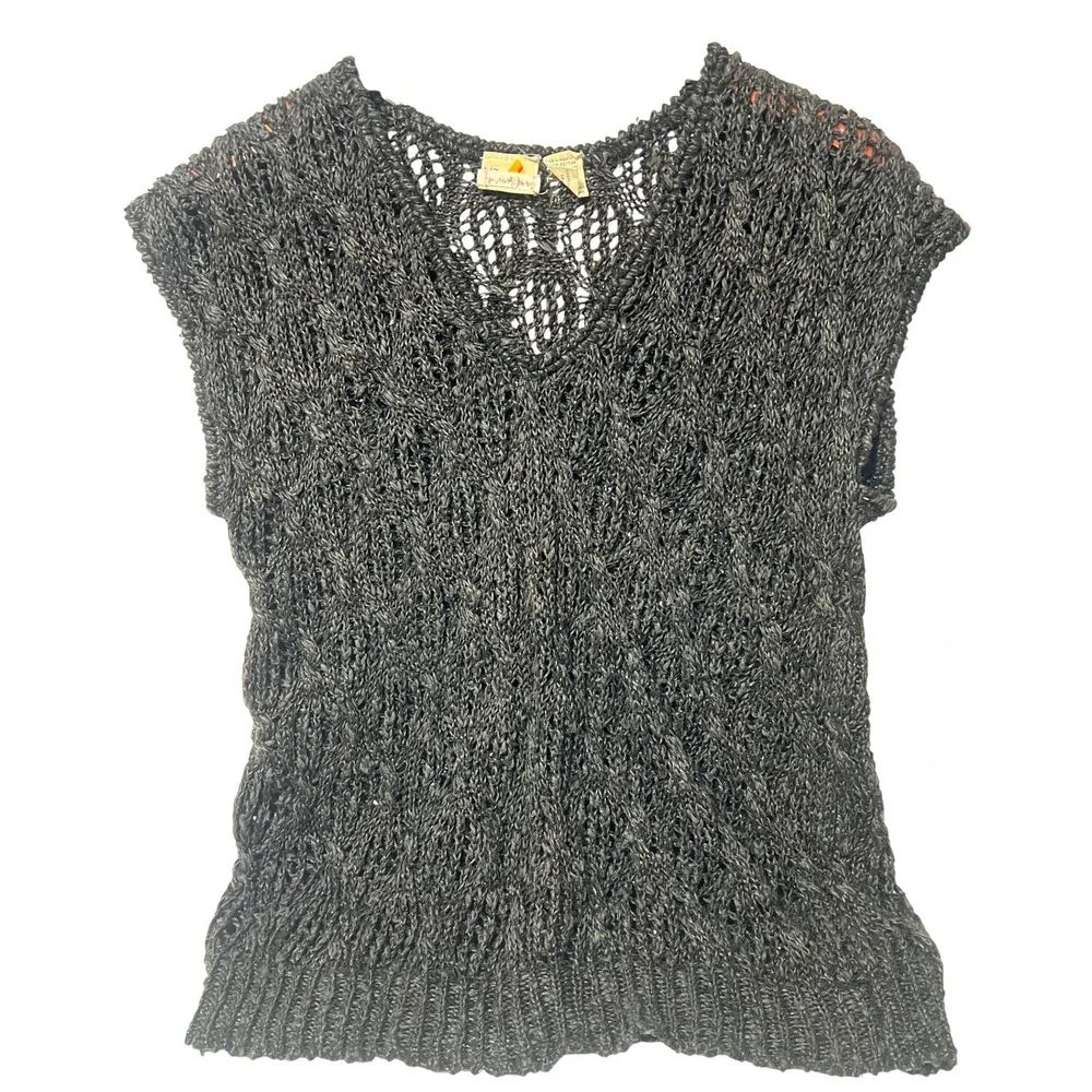 Vintage Liz Claiborne Neiman Marcus Crochet Fisherman Net Sweater Top Black Med